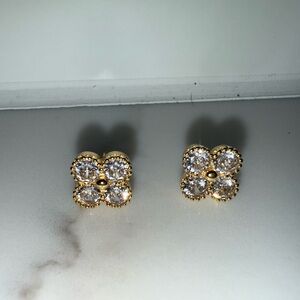 New Gold and Rhinestone Clover Earrings